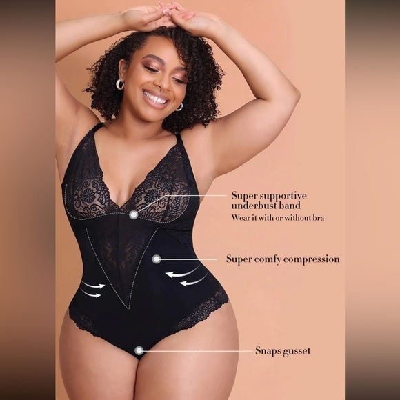 Shapellx LacyDaisy Lace Light Compression Shaping Bodysuit In Light Pink Size L - Picture 9 of 10